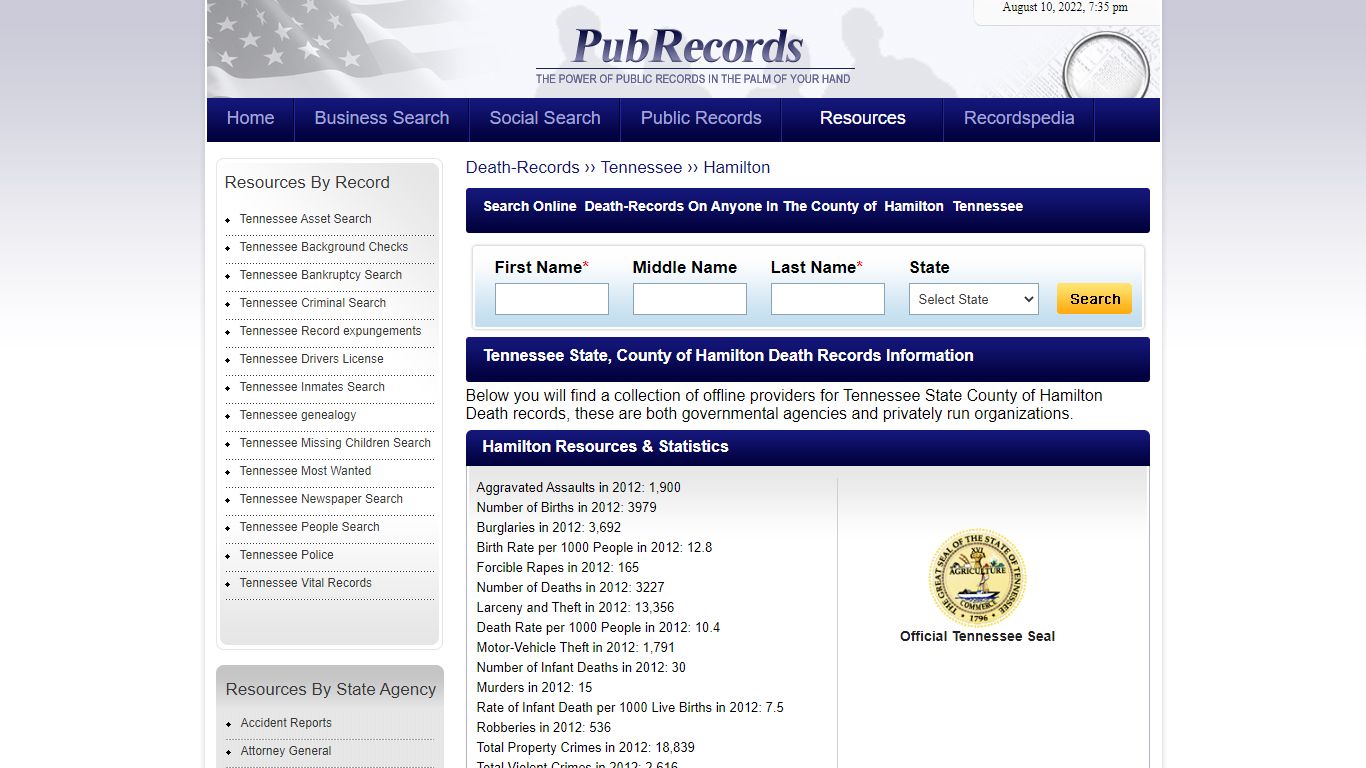 Hamilton County, Tennessee Death Records