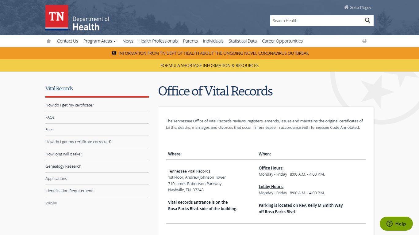 Vital Records - Tennessee State Government - TN.gov